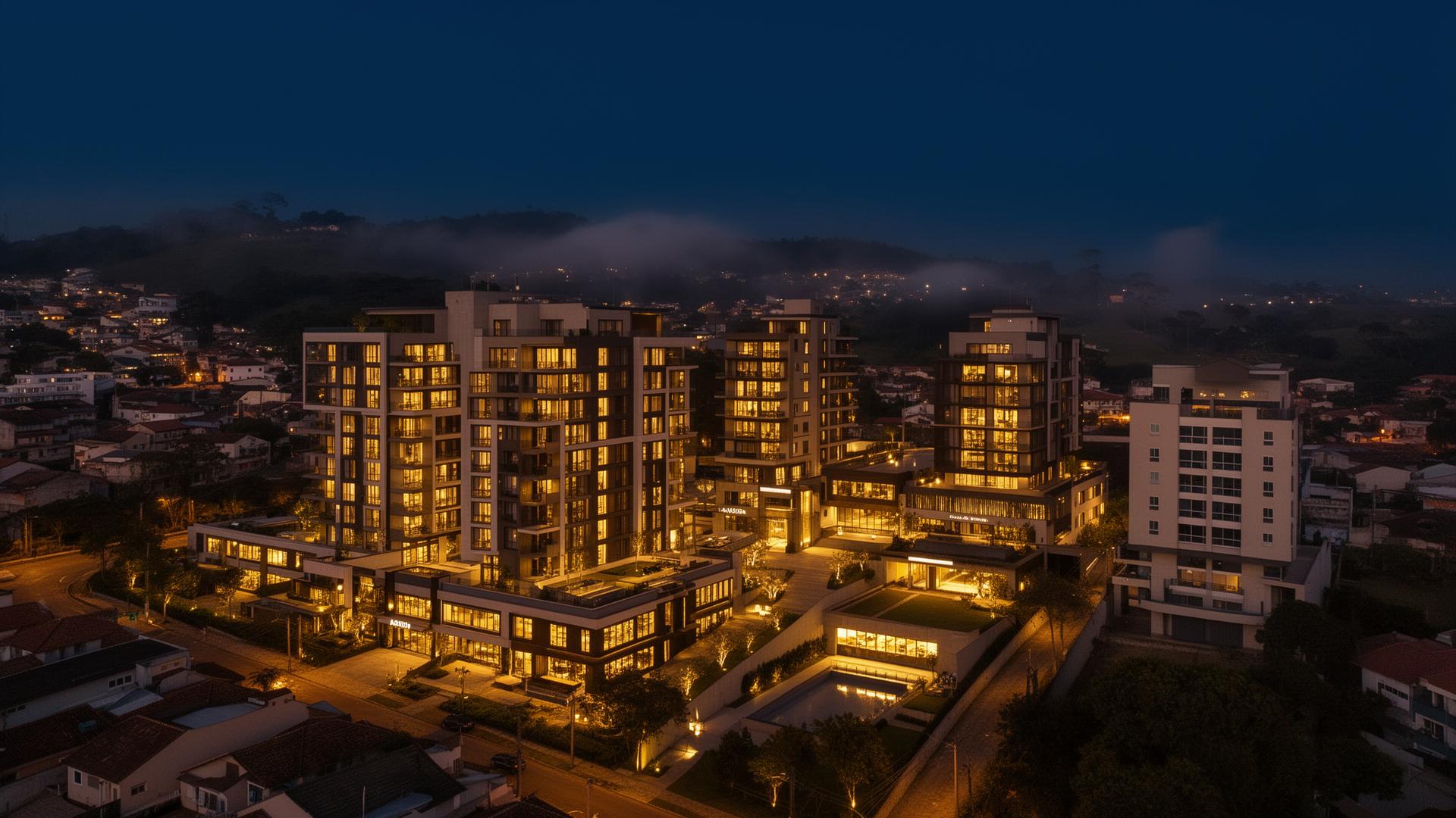 Vista noturna de imóveis em Caxias do Sul